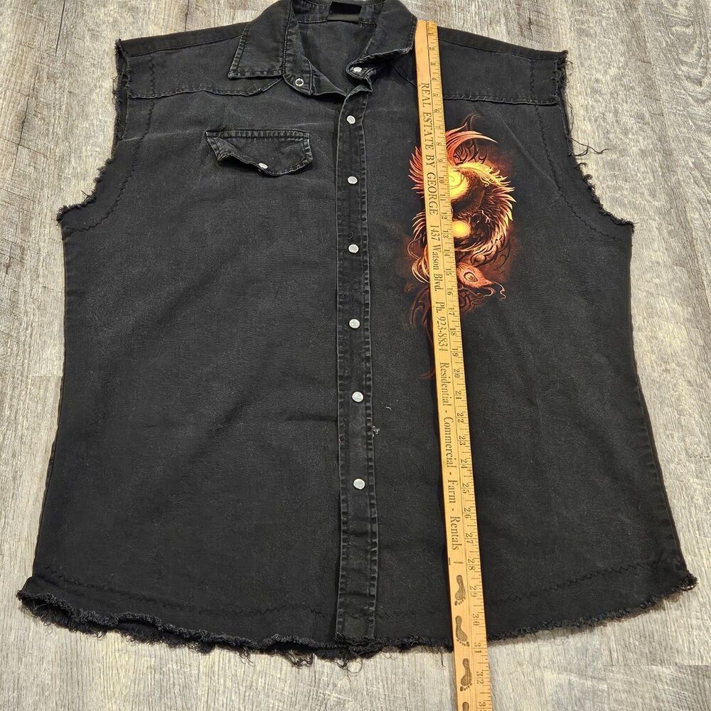 Spiral Men's Sleeveless Black Pearl Snap Button Down Shirt Flamin Eagle Size XXL - Picture 8 of 11